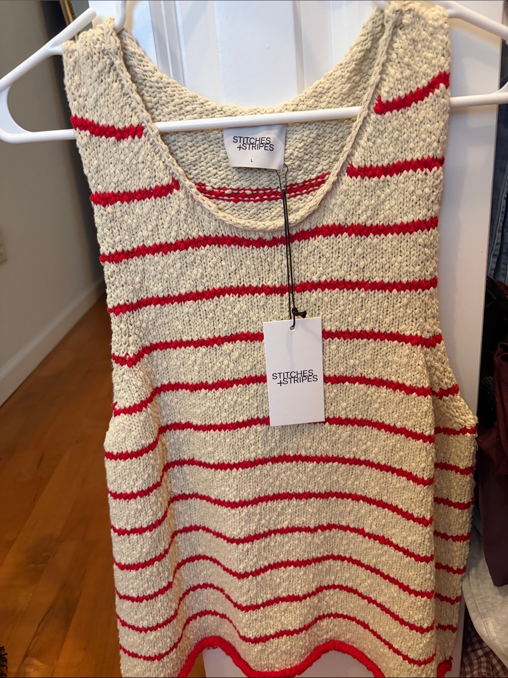 Stitches + Stripes Cream and Red Striped Knit Tank